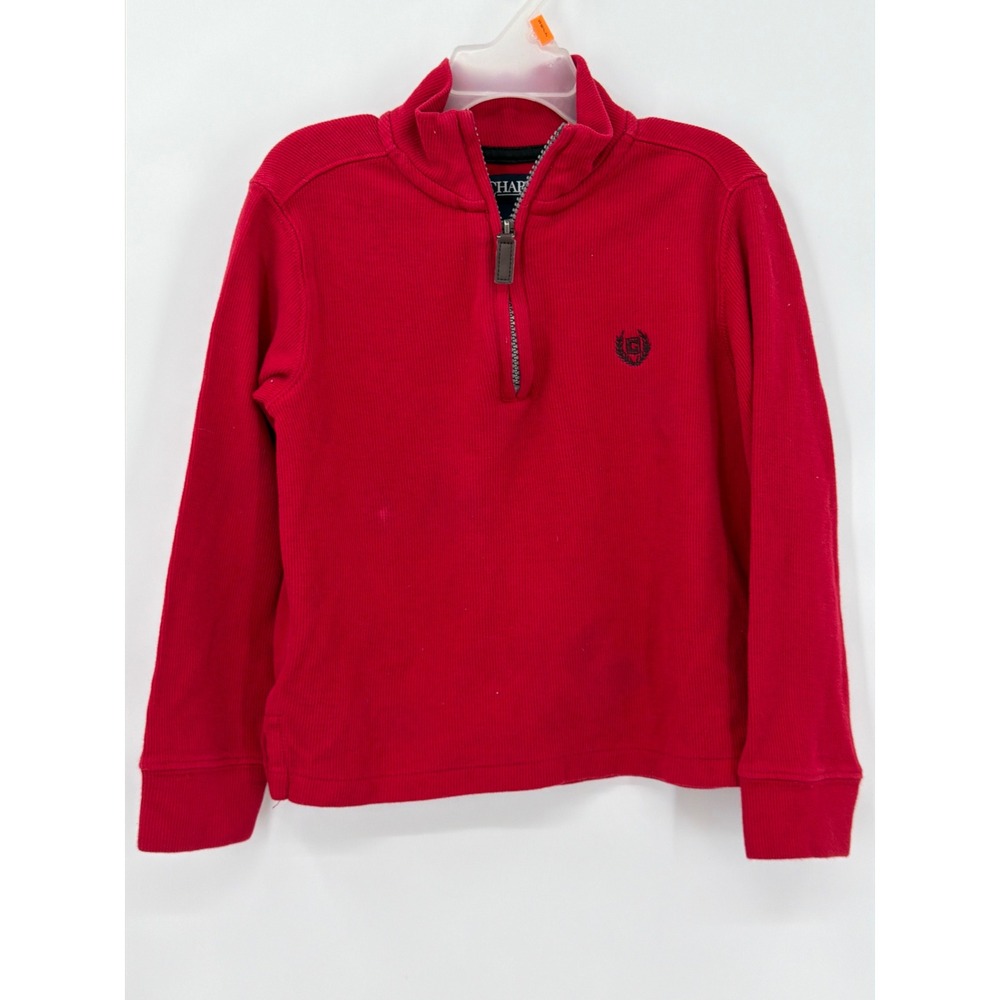 Chaps Boys Red Ribbed Quarter Zip Pullover Sweater Size 4 Cotton Long Sleeve